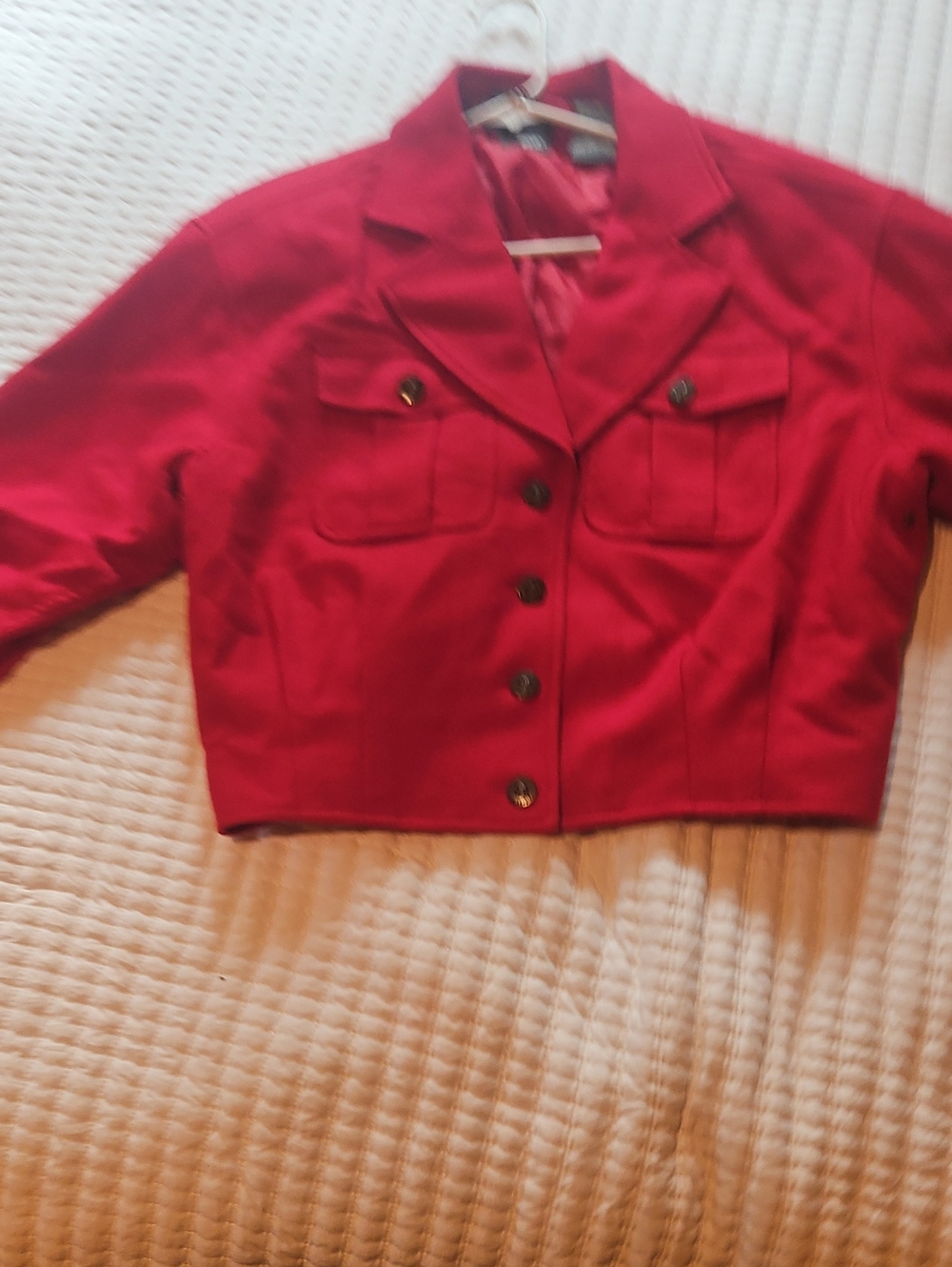 Cropped Red Button-Front Blazer